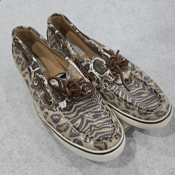 🐢 Sperry Top Sider Sequin Animal Print Boat Shoes Size 9 - Picture 1 of 12